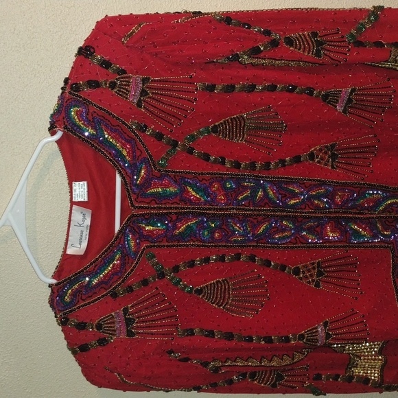 Beautiful Vintage Lawrence Kagar Heavily beaded 100% Silk Shell 80's Egyptian L - Picture 2 of 8